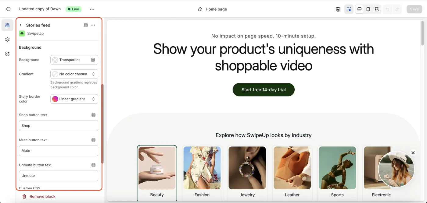 Customize SwipeUp settings